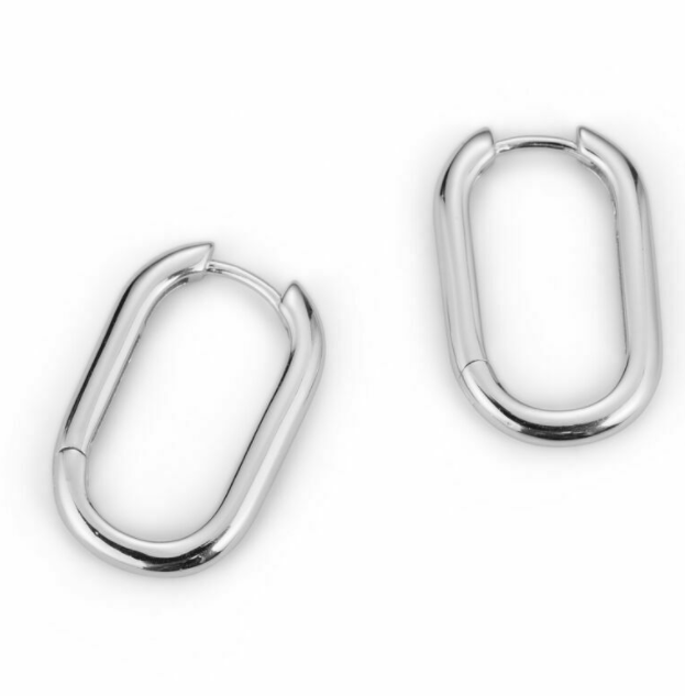 Solid 925 Sterling Silver Plain Oval Square Hoop Earrings